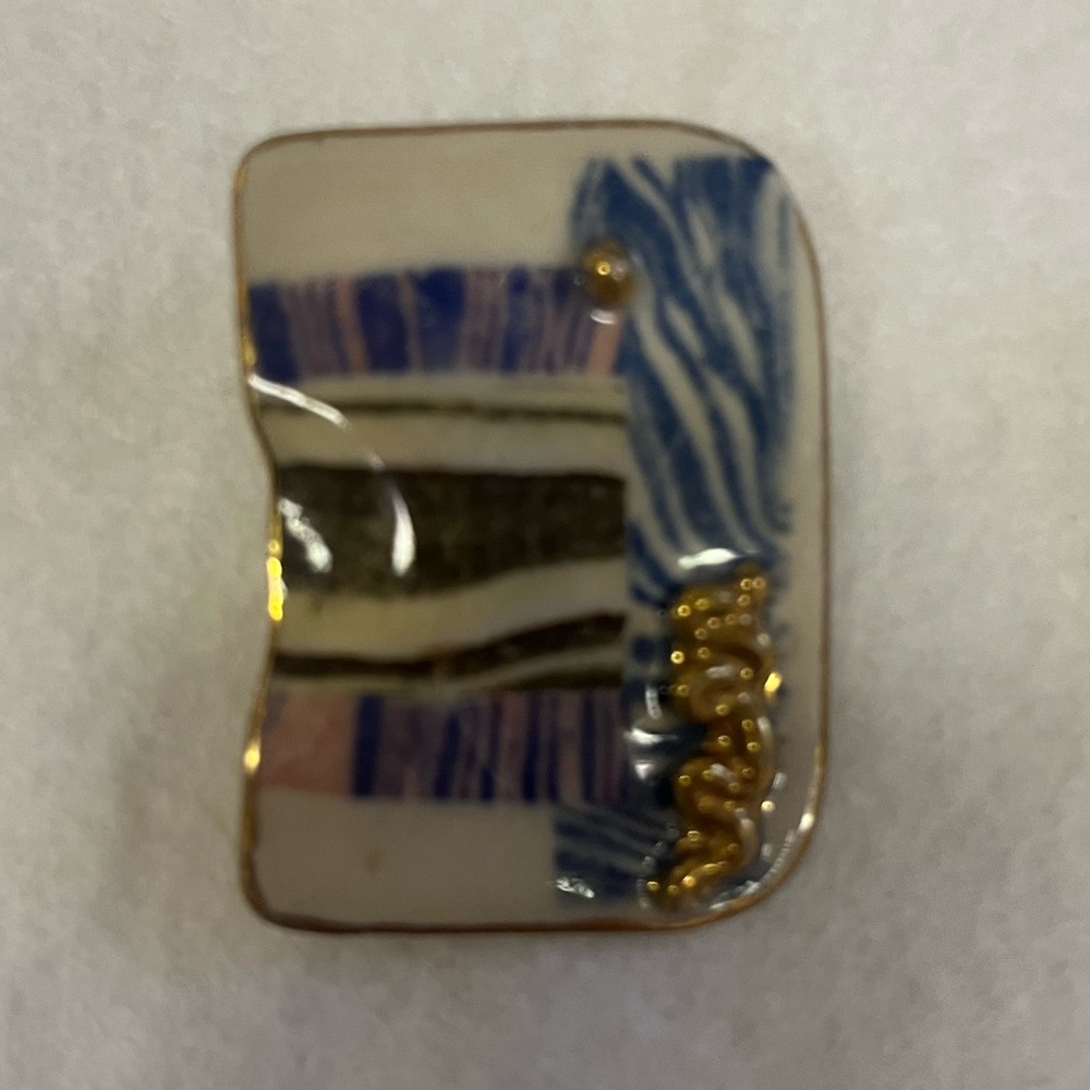 Abstract Blue and Gold Pierced Earrings - Picture 2 of 3